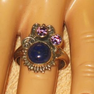 CHARMING NATURAL BLUE LAPIS GEMSTONE RING 925